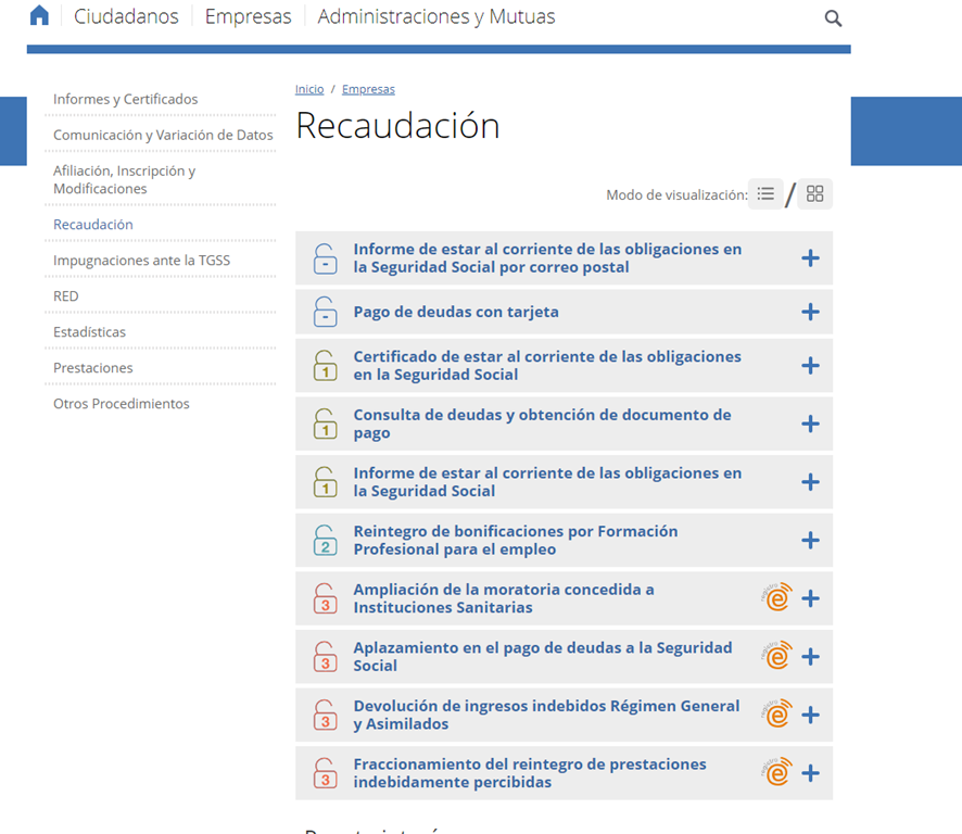 Pago de cuotas autónomos atrasadas - acceder a la sede electrónica TGSS - recaudación